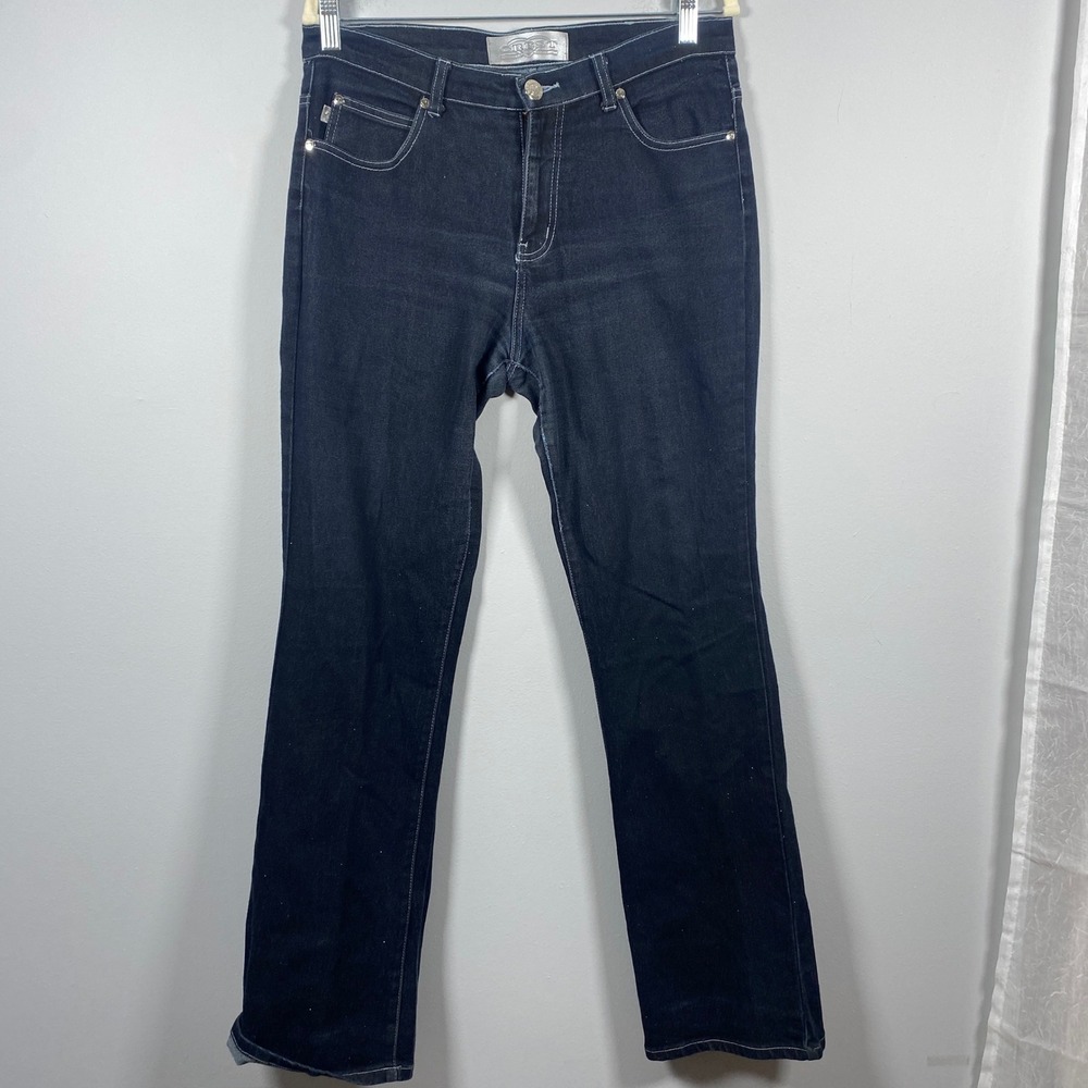 Crest Jeans Womens 9 Dark Indigo Contrast Stitch High Rise Straight Leg‎ Denim